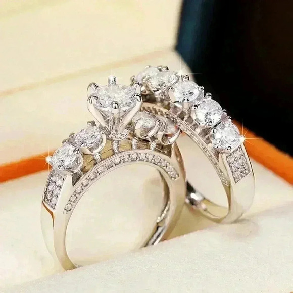 New 925 Silver Sim. Diamond 2 Piece Bridal Set - Picture 8 of 8